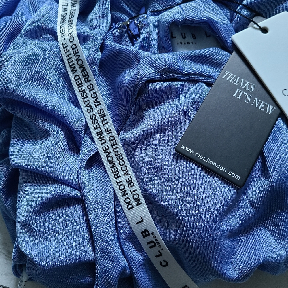NWT GORGEOUS Blue RUCHED Twist Front Mini Dress - Picture 12 of 14